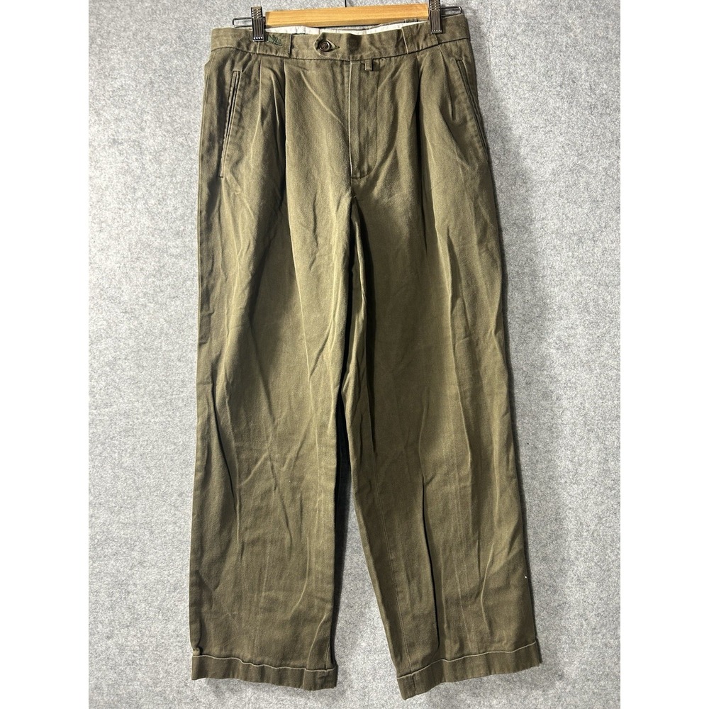 Vintage Old River Made in France Pleated Cuffed Trousers Olive Cotton Men's 32